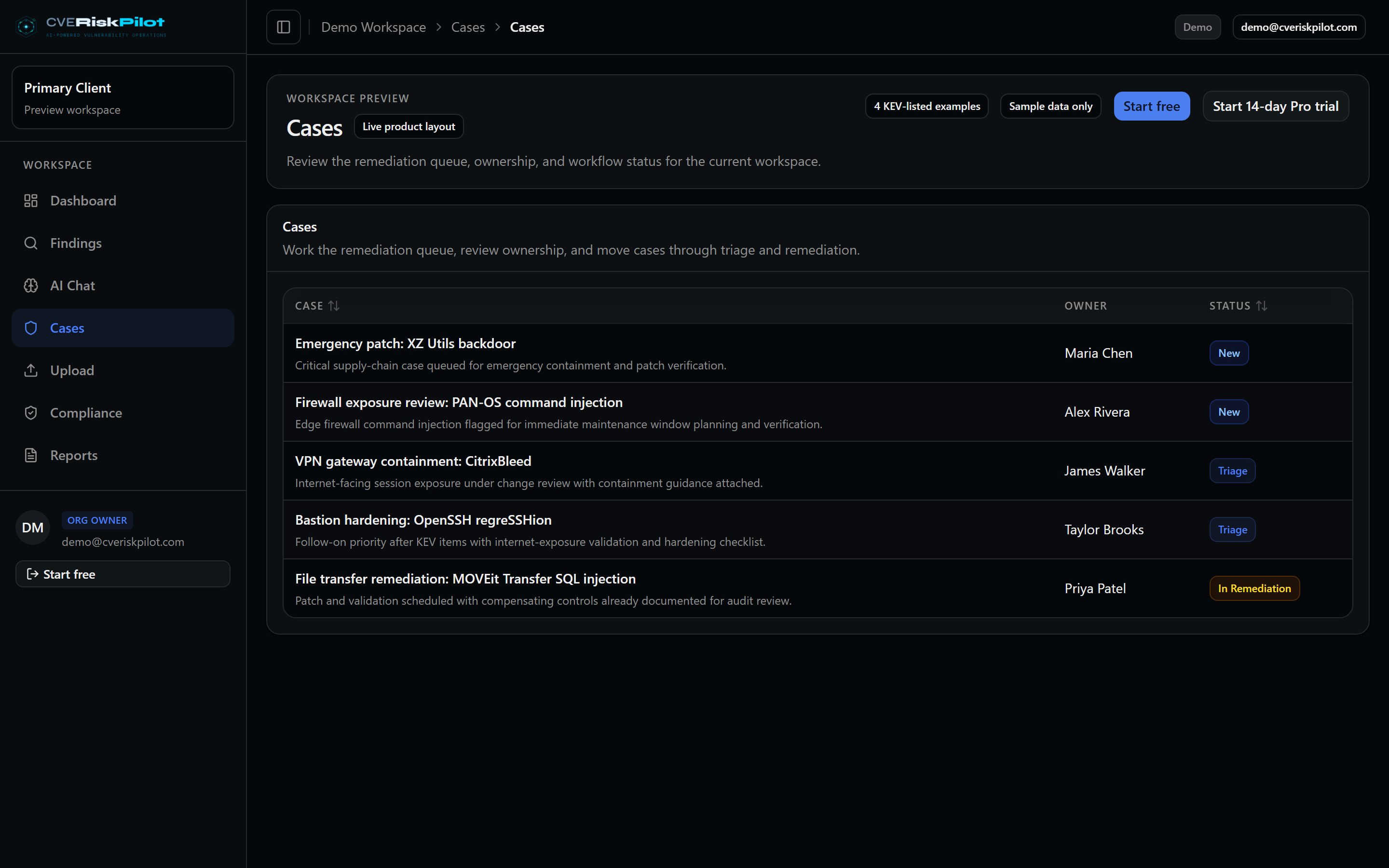 Vulnerability case management board with status columns