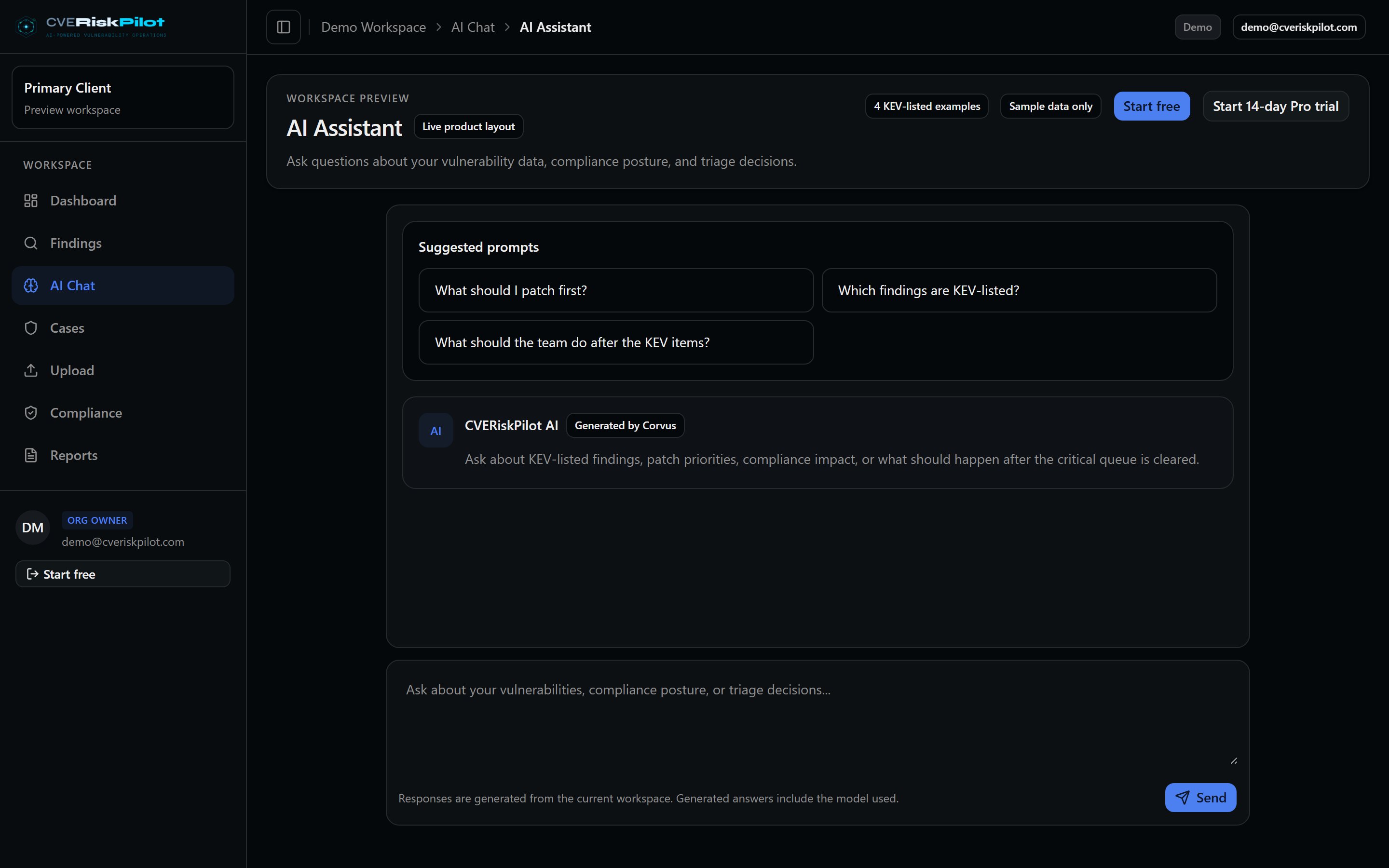 AI triage assistant chat window answering questions about vulnerabilities